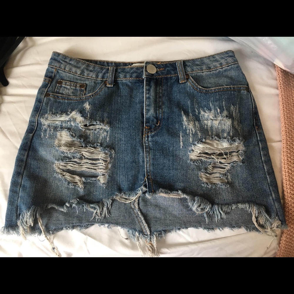 Distressed denim skirt